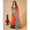 Women's Cotton Blend Woven  Saree With Unstitched Blouse (5.5Mtr, Orange)