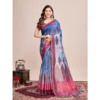 Women's Georgette Embroidered  Saree With Unstitched Blouse (5.5Mtr, Blue)