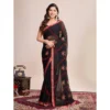 Women's Georgette Printed  Saree With Unstitched Blouse (5.5Mtr, Red)