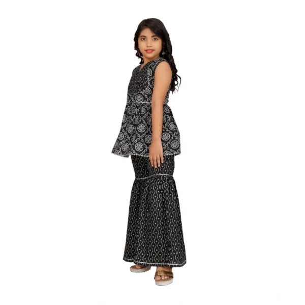 Girl's Cotton?Rayon Printed Top And Sharara Set (Black) - Image 4
