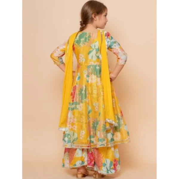 Girl's Rayon Printed Codding Lace Anarkali-Style Suit (Yellow) - Image 5