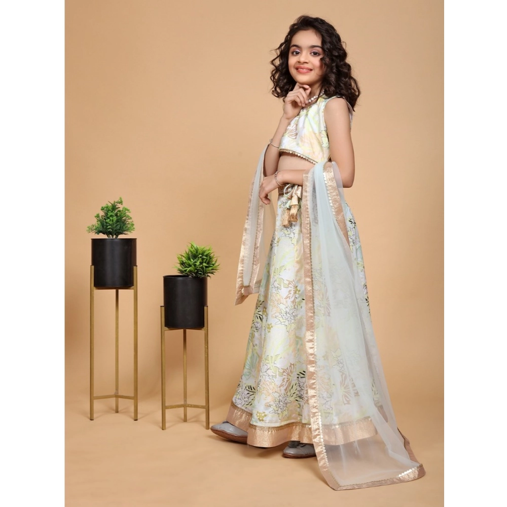Girl's Chiffon Printed Lehenga Choli Set (Green) - Image 4