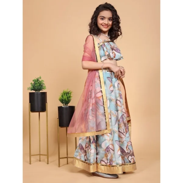 Girl's Chiffon Printed Lehenga Choli Set (Blue) - Image 4