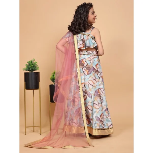 Girl's Chiffon Printed Lehenga Choli Set (Blue) - Image 5