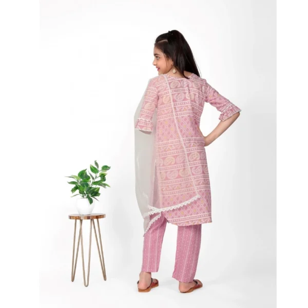 Girl's Cotton Printed Kurtis With Bottom Dupatta Set (Baby Pink) - Image 3