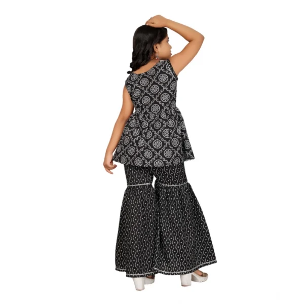 Girl's Cotton?Rayon Printed Top And Sharara Set (Black) - Image 5