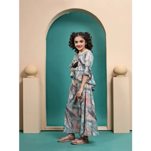 Girl's Maslin Printed Top And Plazzo Set (Multicolor) - Image 3