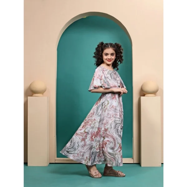 Girl's Maslin Printed Maxi Length Dress (Multicolor) - Image 3