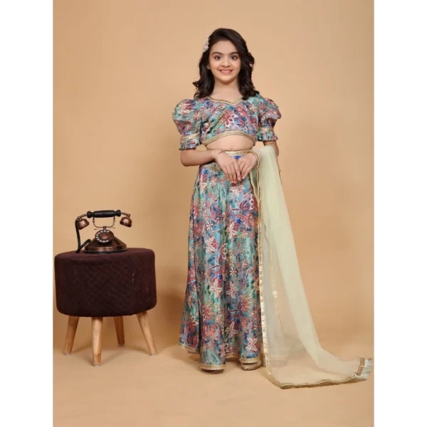 Girl's Chiffon Printed Lehenga Choli Set (Multicolor) - Image 4