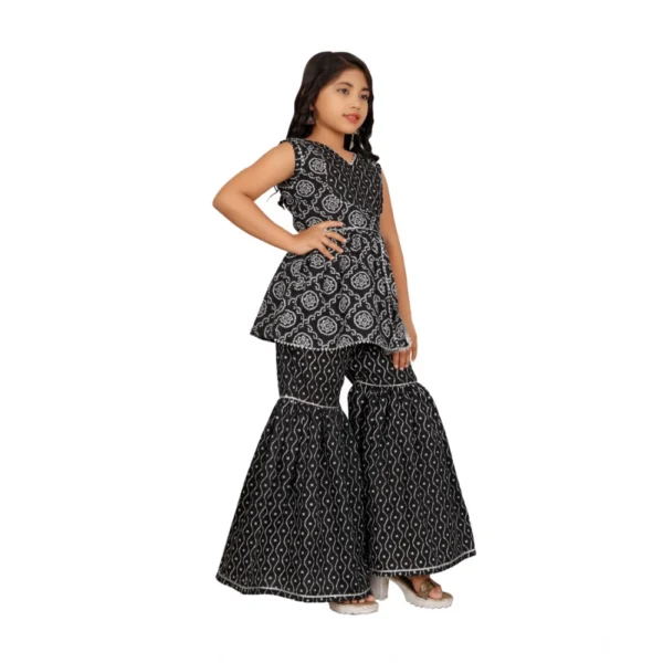 Girl's Cotton?Rayon Printed Top And Sharara Set (Black) - Image 3