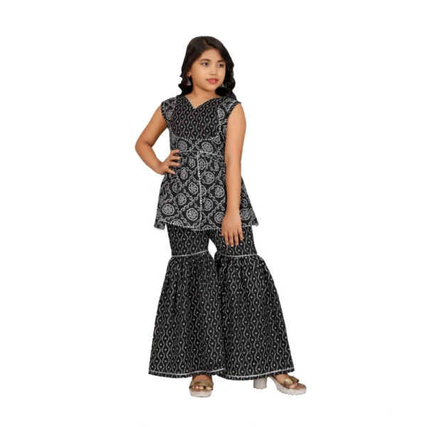 Girl's Cotton?Rayon Printed Top And Sharara Set (Black)
