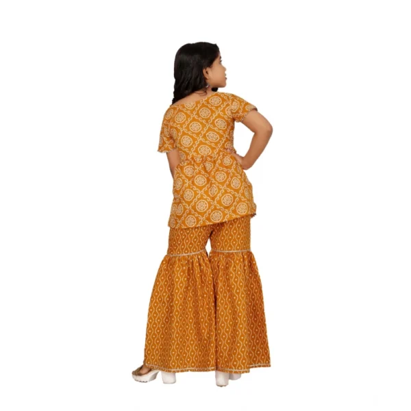 Girl's Cotton?Rayon Printed Top And Sharara Set (Mustard) - Image 5
