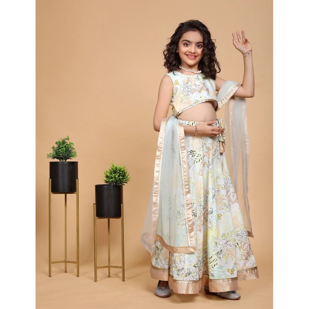 Girl's Chiffon Printed Lehenga Choli Set (Green) - Image 3