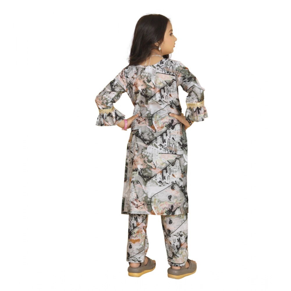 Girl's Maslin Embrodrery Lace Aliya Cut Top With Bottom Dupatta Set (Green) - Image 5