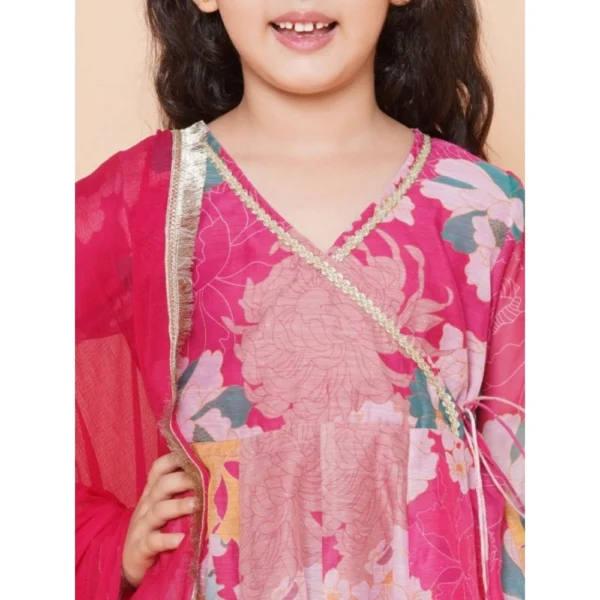 Girl's Rayon Printed Codding Lace Anarkali-Style Suit (Pink) - Image 4
