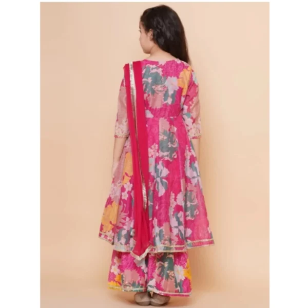 Girl's Rayon Printed Codding Lace Anarkali-Style Suit (Pink) - Image 5