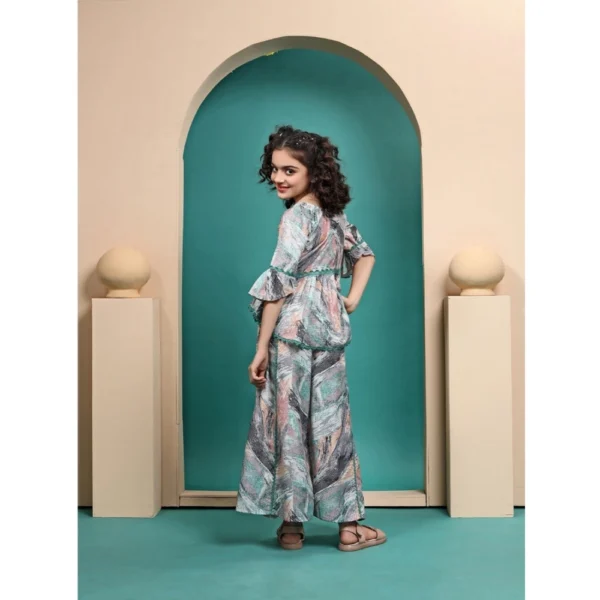 Girl's Maslin Printed Top And Plazzo Set (Multicolor) - Image 5