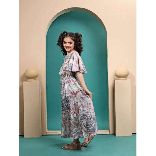 Girl's Maslin Printed Maxi Length Dress (Multicolor) - Image 4