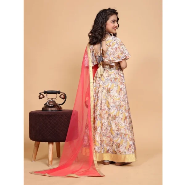 Girl's Chiffon Printed Lehenga Choli Set (Beige) - Image 5