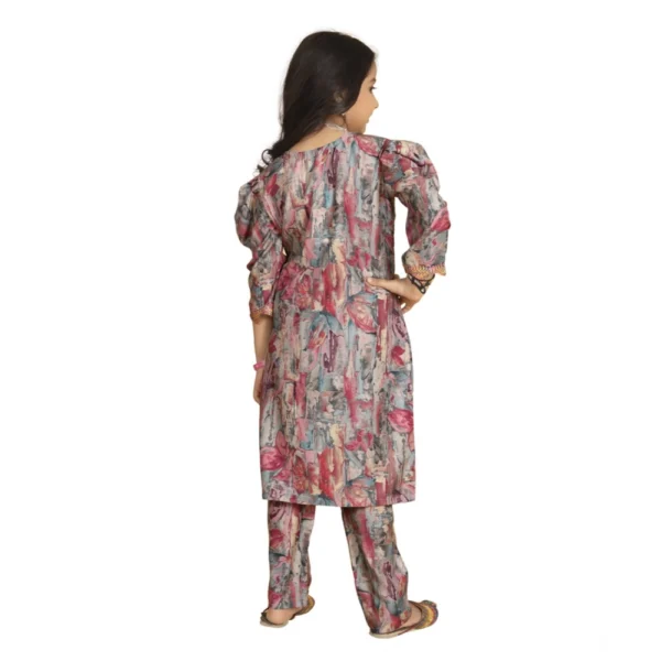 Girl's Maslin Embrodrery Lace Aliya Cut Top With Bottom Dupatta Set (Multicolor) - Image 5