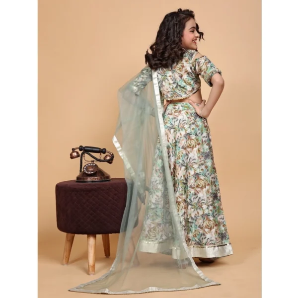 Girl's Chiffon Printed Lehenga Choli Set (Green) - Image 4