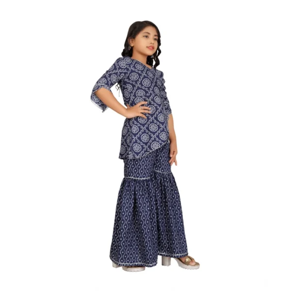 Girl's Cotton?Rayon Printed Top And Sharara Set (Blue) - Image 3