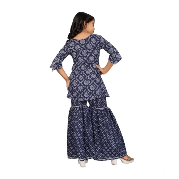 Girl's Cotton?Rayon Printed Top And Sharara Set (Blue) - Image 5