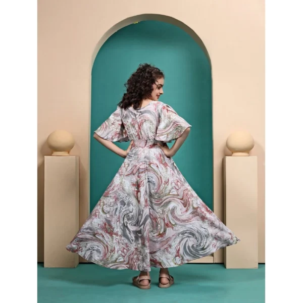Girl's Maslin Printed Maxi Length Dress (Multicolor) - Image 5