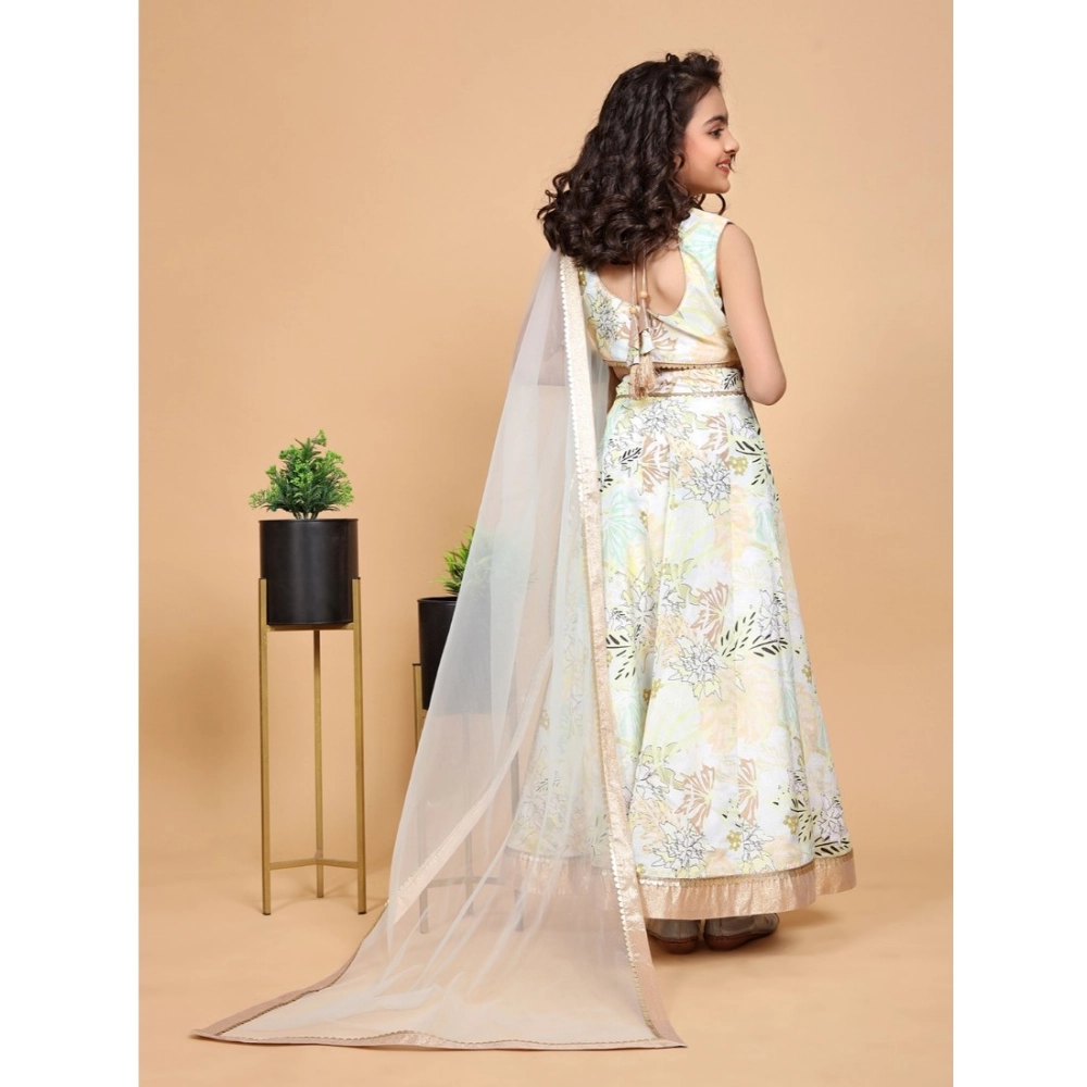 Girl's Chiffon Printed Lehenga Choli Set (Green) - Image 5