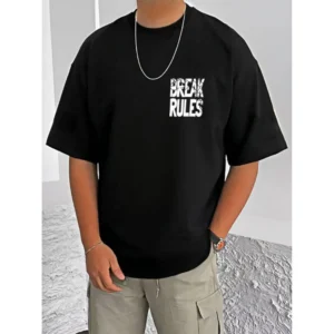 Men's Casual Cotton Blend Printed Round Neck Half Sleeve T-Shirt (Black)