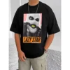 Men's Casual Cotton Blend Printed Round Neck Half Sleeve T-Shirt (Black)