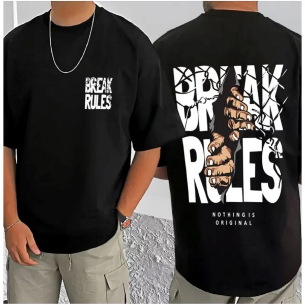 Men's Casual Cotton Blend Printed Round Neck Half Sleeve T-Shirt (Black) - Image 3