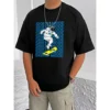 Men's Casual Cotton Blend Printed Round Neck Half Sleeve T-Shirt (Black)