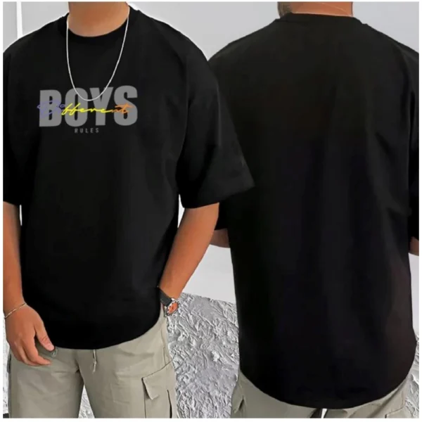 Men's Casual Cotton Blend Printed Round Neck Half Sleeve T-Shirt (Black) - Image 3