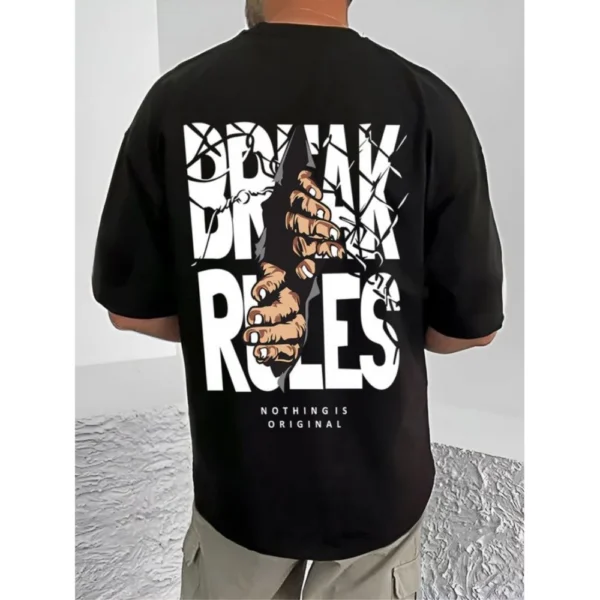 Men's Casual Cotton Blend Printed Round Neck Half Sleeve T-Shirt (Black) - Image 4