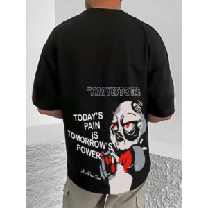 Men's Casual Cotton Blend Printed Round Neck Half Sleeve T-Shirt (Black)