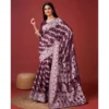 Women's Cotton Silk Printed Saree With Unstitched Blouse 5.5Mtr (Purple)