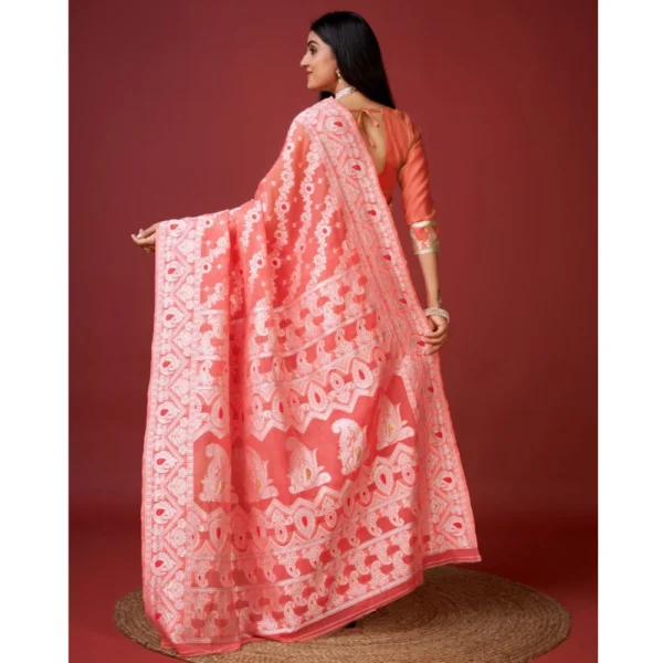 Women's Cotton Silk Printed Saree With Unstitched Blouse 5.5Mtr (Peach) - Image 4