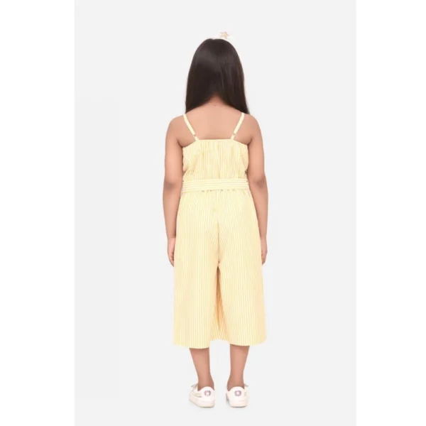 Girl's Polyester Cotton Blend Striped Sleeveless Round Neck Dress (Yellow) - Image 3