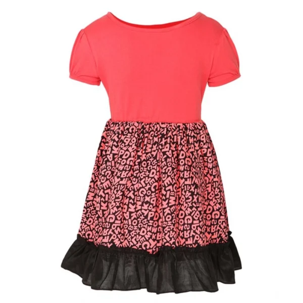 Girl's Polyester Crepe Embellished Short Sleeve Round Neck Dress (Pink) - Image 4