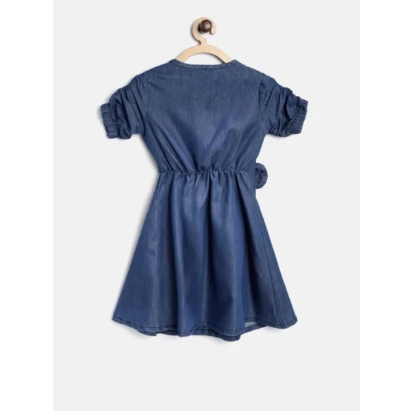 Girl's Denim Striped Sleeveless Round Neck Dress (Blue) - Image 4