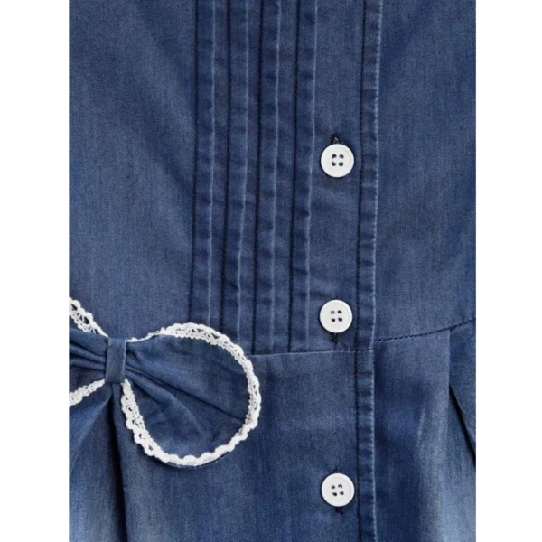 Girl's Denim Striped Sleeveless Round Neck Dress (Blue) - Image 3