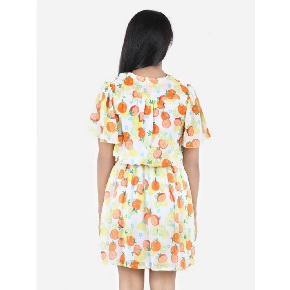 Girl's Polyester Printed Short Sleeve V-Neck Dress (Yellow-Orange) - Image 4