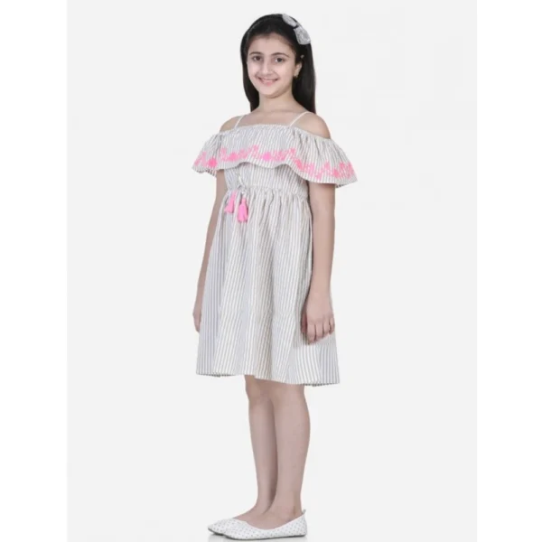 Girl's Cotton Printed Sleeveless Shoulder Straps Dress (Beige-Pink) - Image 3