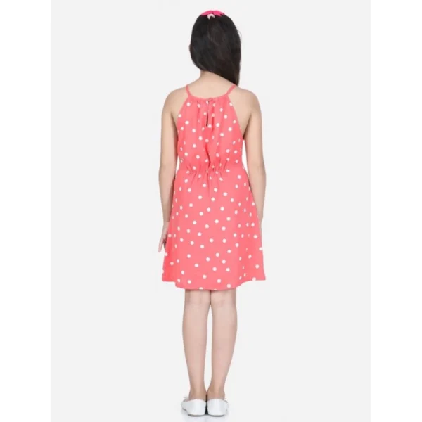 Girl's Polyester Printed Short Sleeve Round Neck Dress (Orange) - Image 4