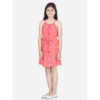 Girl's Polyester Printed Short Sleeve Round Neck Dress (Orange)