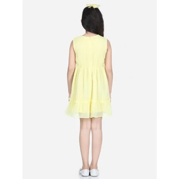 Girl's Polyester Dobby Floral Printed Sleeveless Round Neck Dress (Yellow) - Image 4