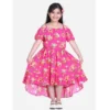 Girl's Rayon Solid Short Sleeve Shoulder Straps Dress (Pink)