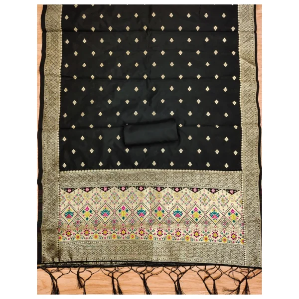 Women's Banarasi Silk Printed Unstitched Salwar Suit Material With Dupatta (Black, 3Mtrs) - Image 2