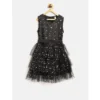 Girl's Net Embellished Sleeveless V-Neck Dress (Black)